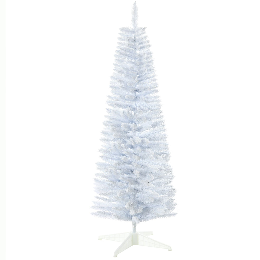 5ft Slim White Snow Flocked Artificial Pencil Christmas Tree Indoor Decoration Realistic Branches Plastic Base