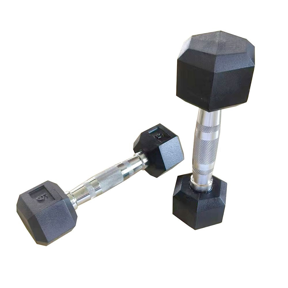 5LB 1-Pair(2pieces)HDRS Rubber Coated Solid Cast Iron Dumbbell with Contoured Chrome Handle, Hexagon Head[Support for self-pickup face sheet, daily face sheet submission deadline 16:00]