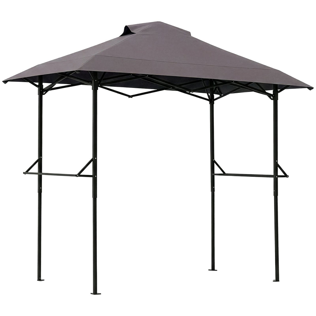 5x8FT Grill Gazebo, Dark Gray Polyester Canopy with Air Vent, Black Powder Coated Folding Awning Frame, Dual Mesh Trays & Carry Bag