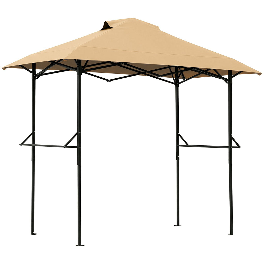 5x8FT Grill Gazebo, Khaki Polyester Canopy with Air Vent, Black Powder Coated Folding Awning Frame, Dual Mesh Trays & Carry Bag