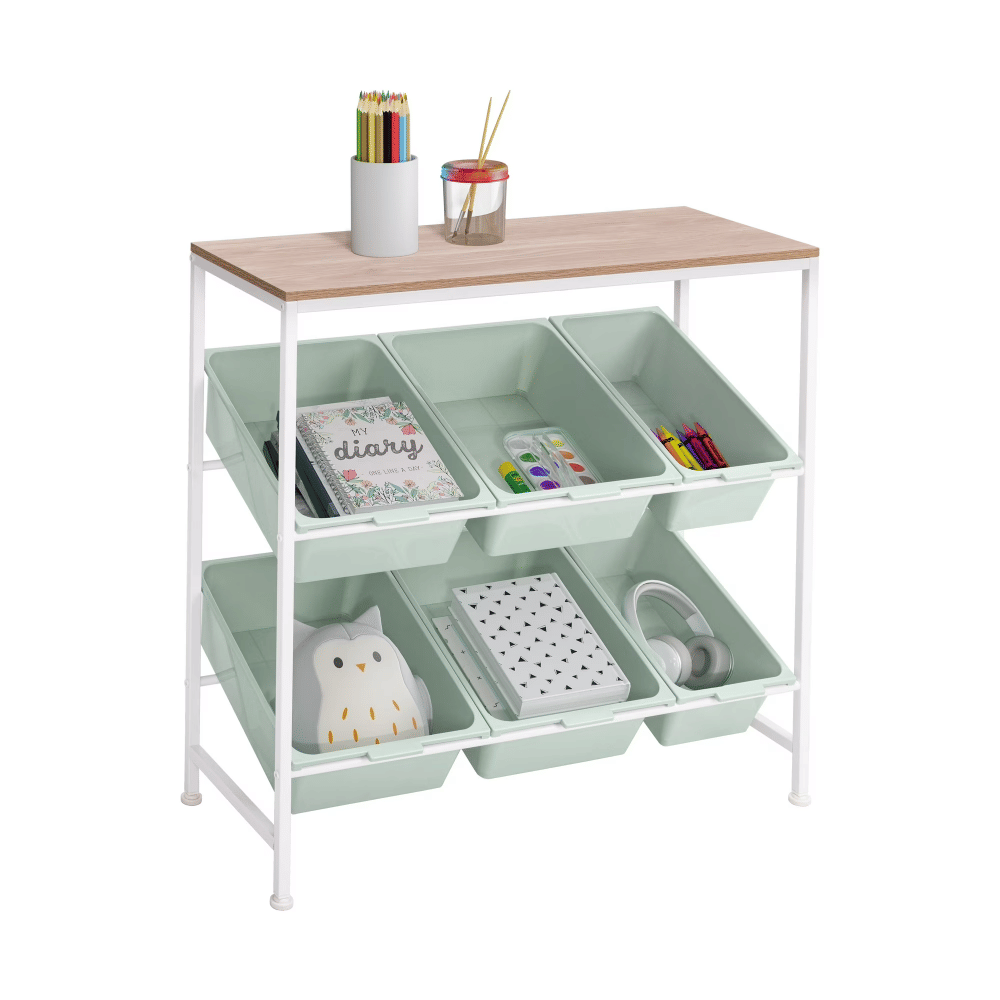 6-Bin Utility OrganizerStorageCart,forHomeOffice, School, Classroom, Scrapbook,Hobby, Craft, 6-Bin, White/Green
