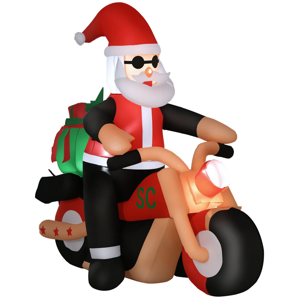 6' Christmas Inflatable Santa Claus Riding A Motorcycle with Toy Bag, Outdoor Blow-Up Yard Decoration with LED Lights Display
