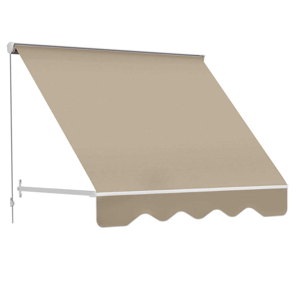 6' Cream Drop Arm Manual Retractable Patio Awning - UV & Sun Protection Window Sunshade with Hardware