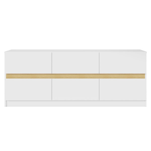 6 Drawer Dresser Long Dresser for Bedroom Wood Clothes Organizers and Wide Storage Drawers 16.34" D x 59.06" W x 23.03"H (White)