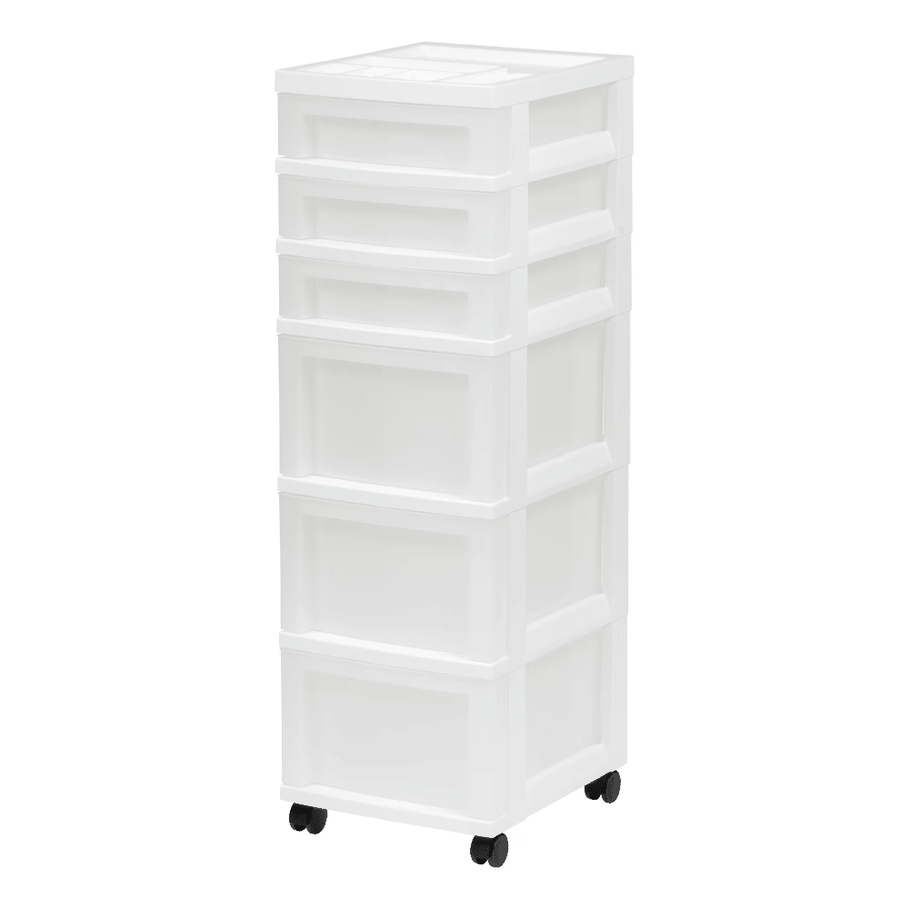6-Drawer PlasticStorageCart with Organizer Top and Wheels, Clear/White