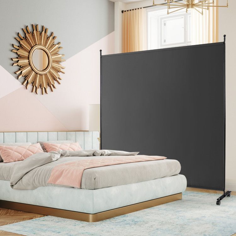 6 Feet Single Panel Rolling Room Divider with Smooth Wheels