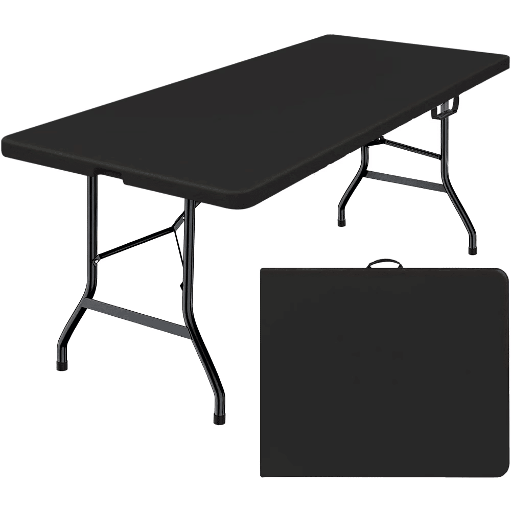 6 Foot Folding Table,Fold-in-Half Plastic Table,Indoor Outdoor Picnic Party Dining Camp Tables,Black (Shipment from Walmart)
