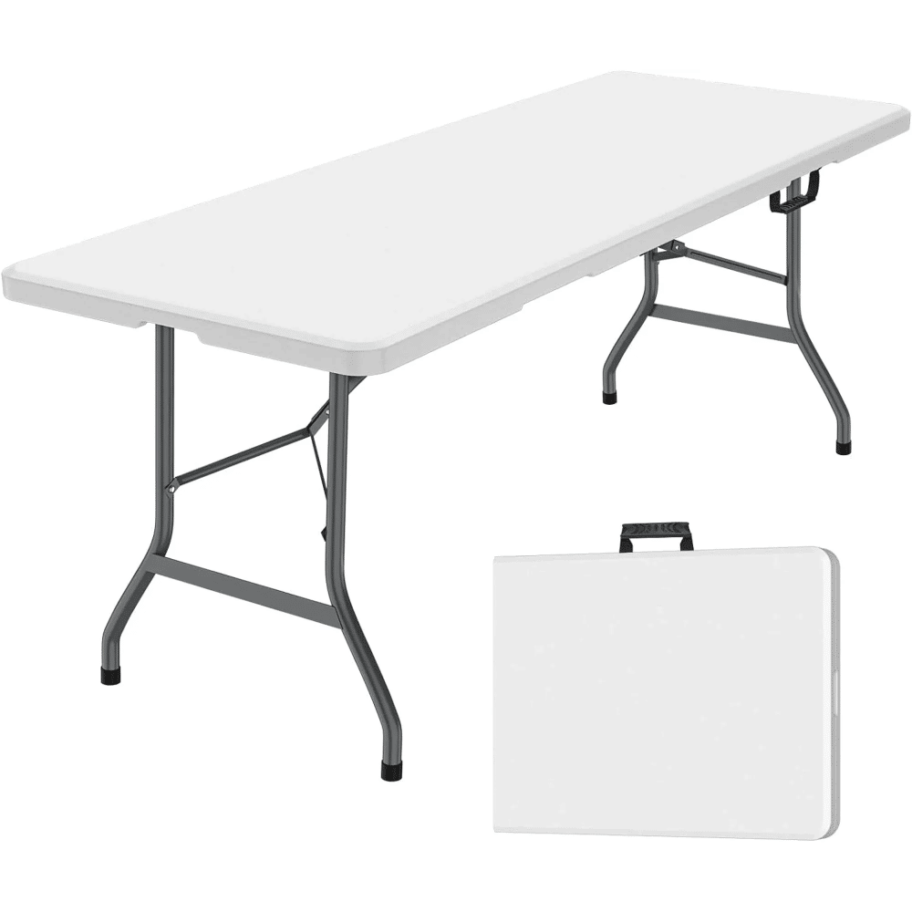 6 Foot Folding Table,White Plastic Folding Table,Built-in Handle,Indoor Outdoor Table for Picnic Party Dining Camping,White(Shipment from Walmart)
