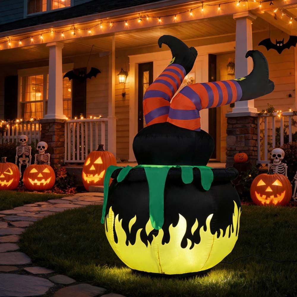 6 FT Animated Halloween Inflatable Kicking Witch with LED Light
