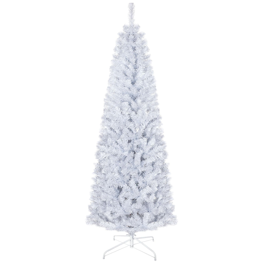 6 FT Artificial Christmas Tree, Pencil Xmas Tree with Lights, Stand, 618 Tips, Holiday Home Indoor Decoration for Party, White