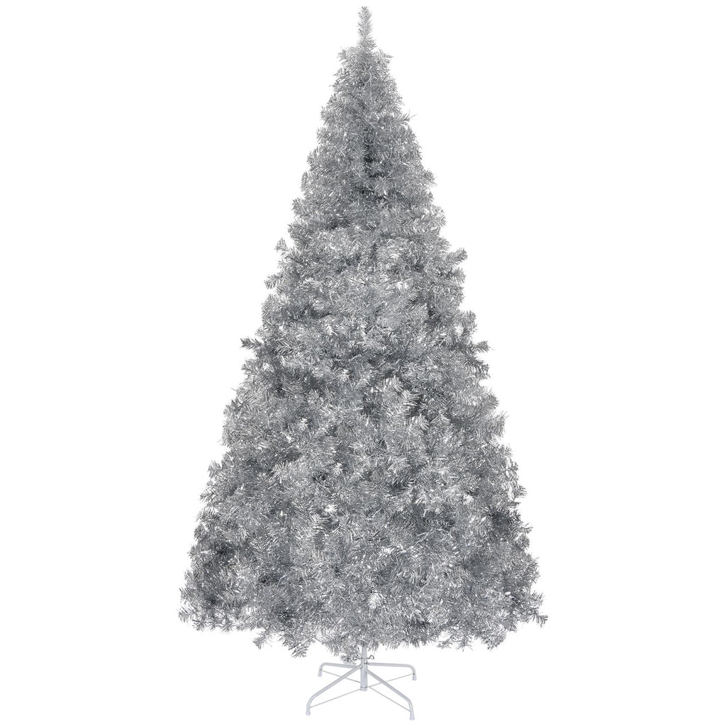 6 FT Artificial Christmas Tree, Unlit Hinged Christmas Pine Tree with 800 Branch Tips and Sturdy Metal Stand, Silver