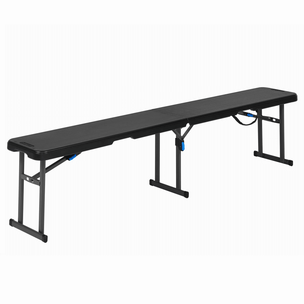 6 ft Fold-in-Half Bench with Carrying Handle, Steel Frame, Black