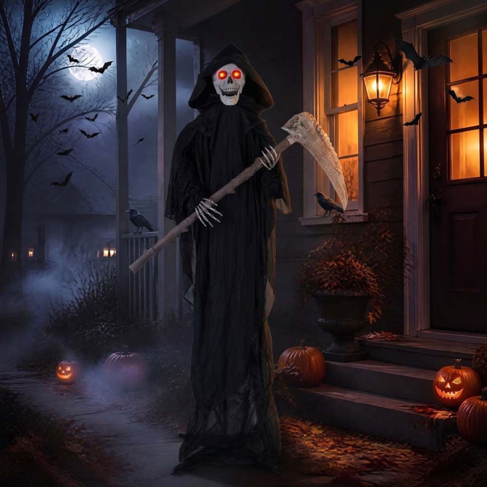 6 FT Lifelike Grim Reaper with Scythe Decorations and Bone-Chilling Sound