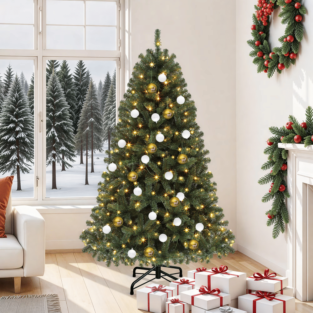 6 ft Pre-lit Artificial Christmas Tree with 1000 Branch Tips & 250 Lights, Remote Control, Green