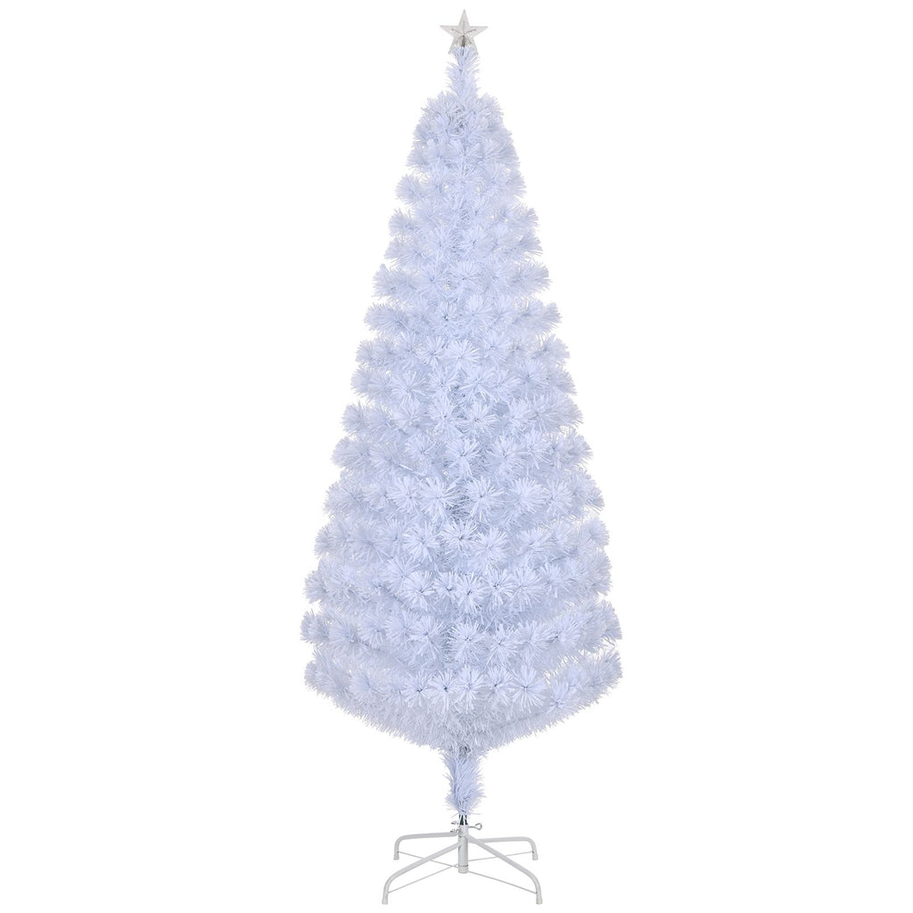 6 FT Pre-lit Christmas Tree, Artificial Fiber Optic Christmas Tree with Lighted Top Star and 220 Branch Tips, Holiday Xmas Decoration Tree for Home Office Store Party, White