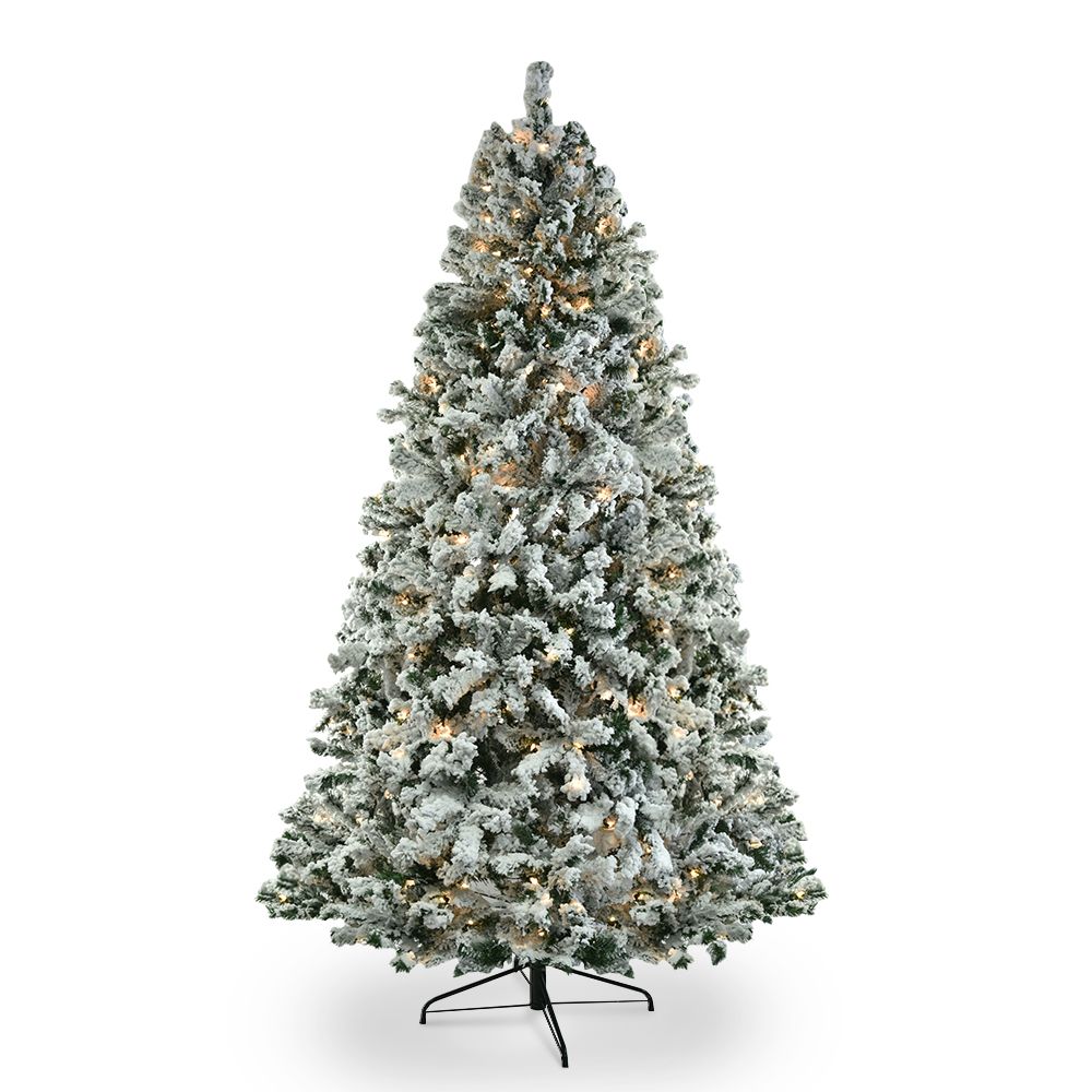 6 FT Pre-lit Snow Flocked Christmas Tree, Artificial Hinged Xmas Pine Tree with 800 Branch Tips, 300 Lights for Holiday Party Office Home, Snowy Green