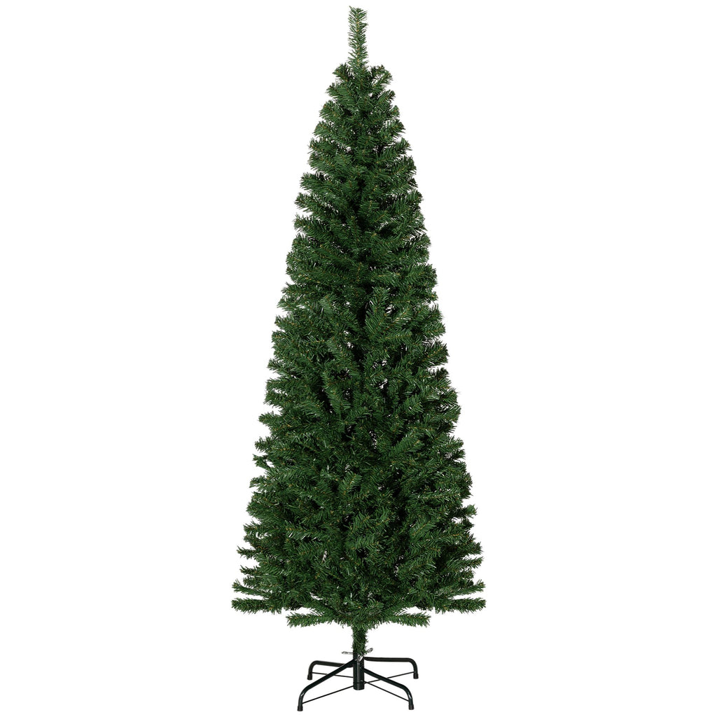 6 FT Slim Christmas Tree, Pencil Xmas Artificial Tree w/ 618 Tips & Stable Stand, Holiday Party Decoration Indoors, Green