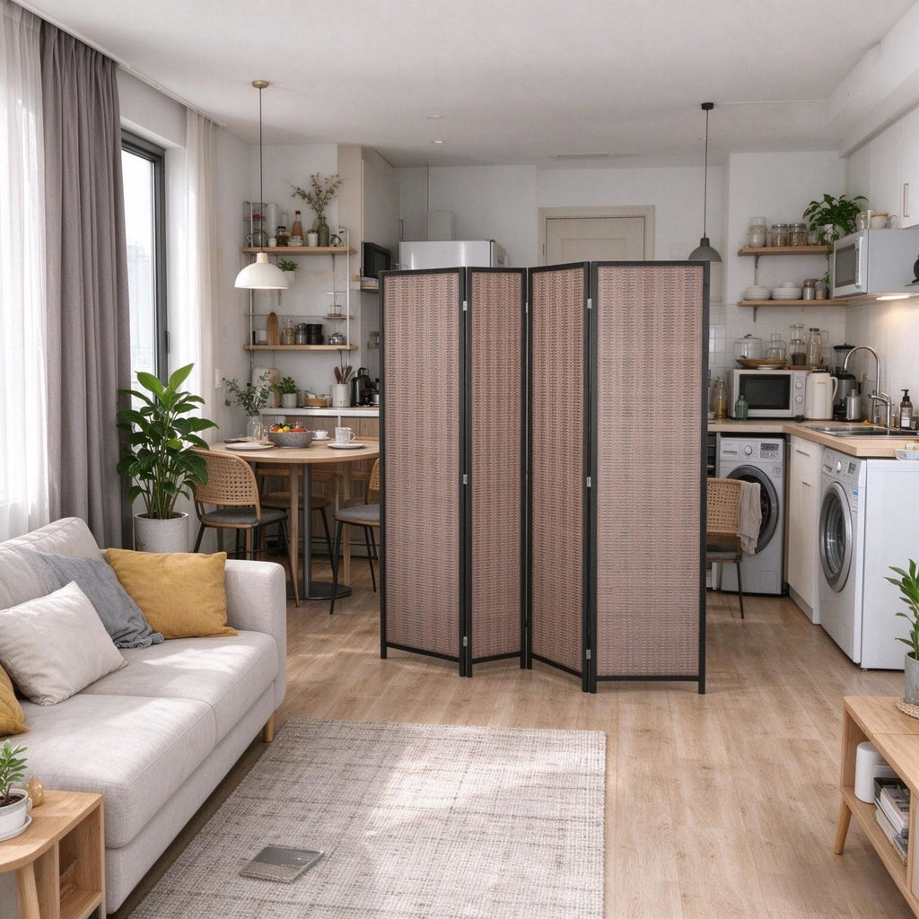 6 Ft Tall Wood Room Divider, 4-Panel Folding Freestanding Privacy Screen for Bedroom & Home Office
