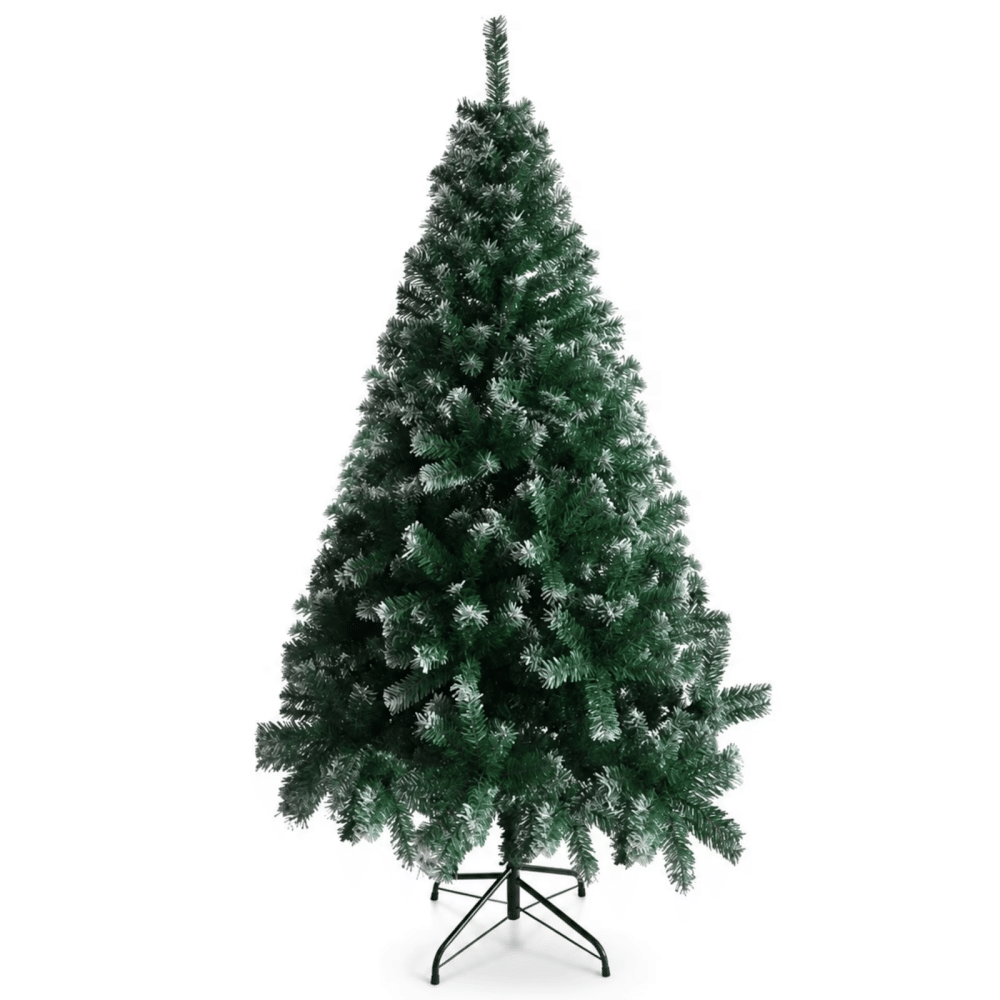 6 ft Unlit Artificial Christmas Tree with 650 PVC Branch Tips and Iron Stand, Light Green and White