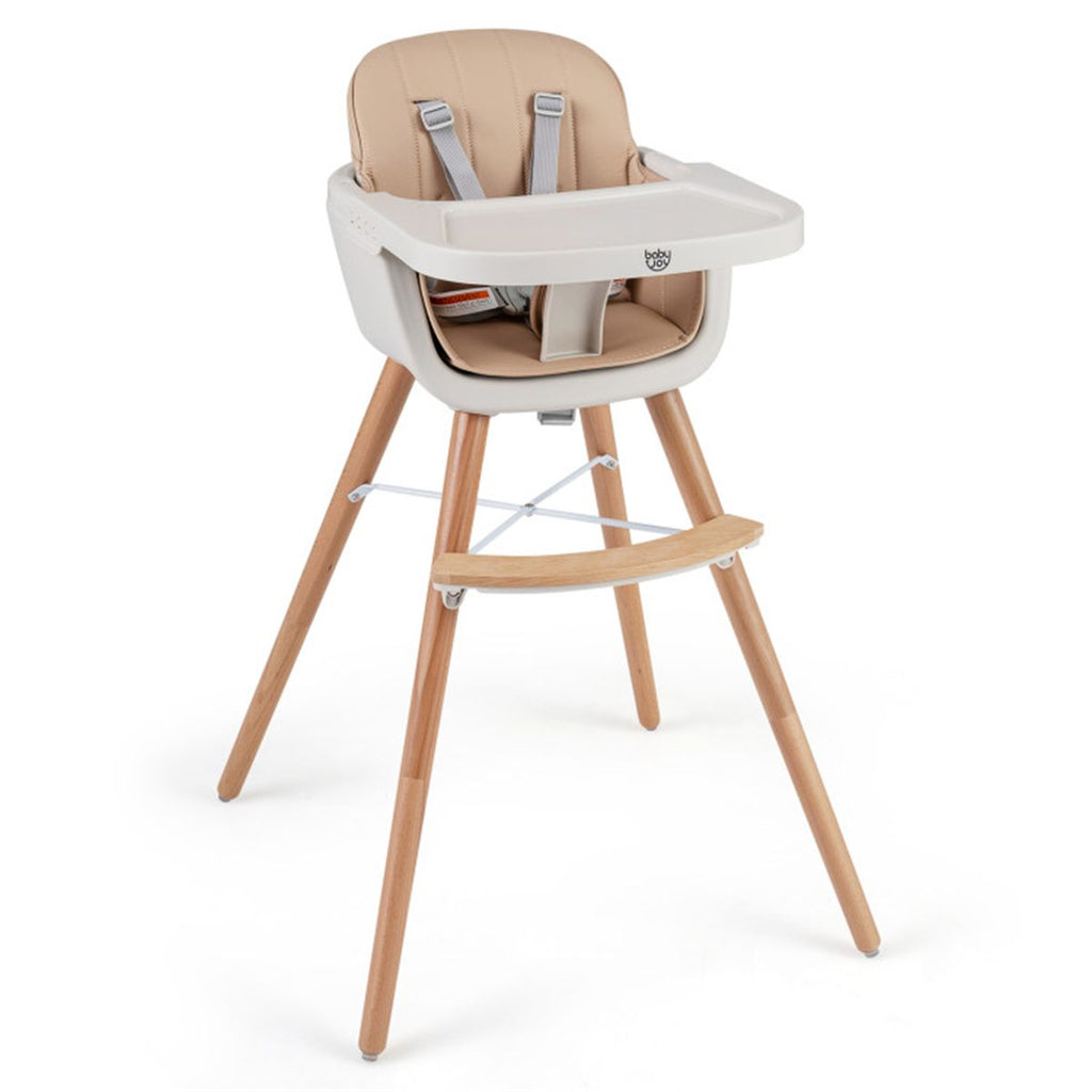 6-in-1 Convertible Baby High Chair, Beech Wood Frame 5-Point Harness for 6-36 Months