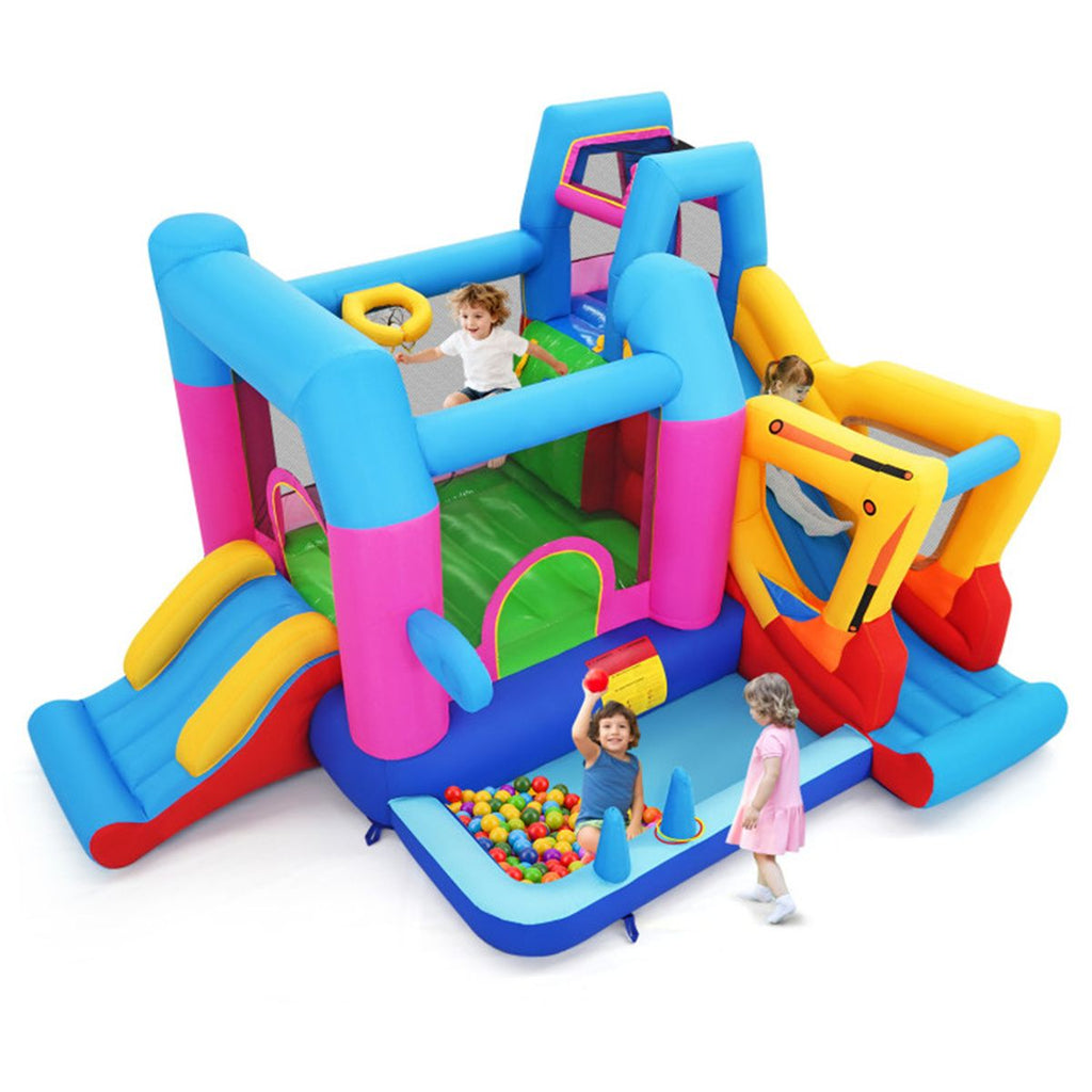 6-in-1 Inflatable Bouncer Castle with Climbing Wall, Ring Toss, Punching Bag, Ideal Gift for Children Ages 3-12