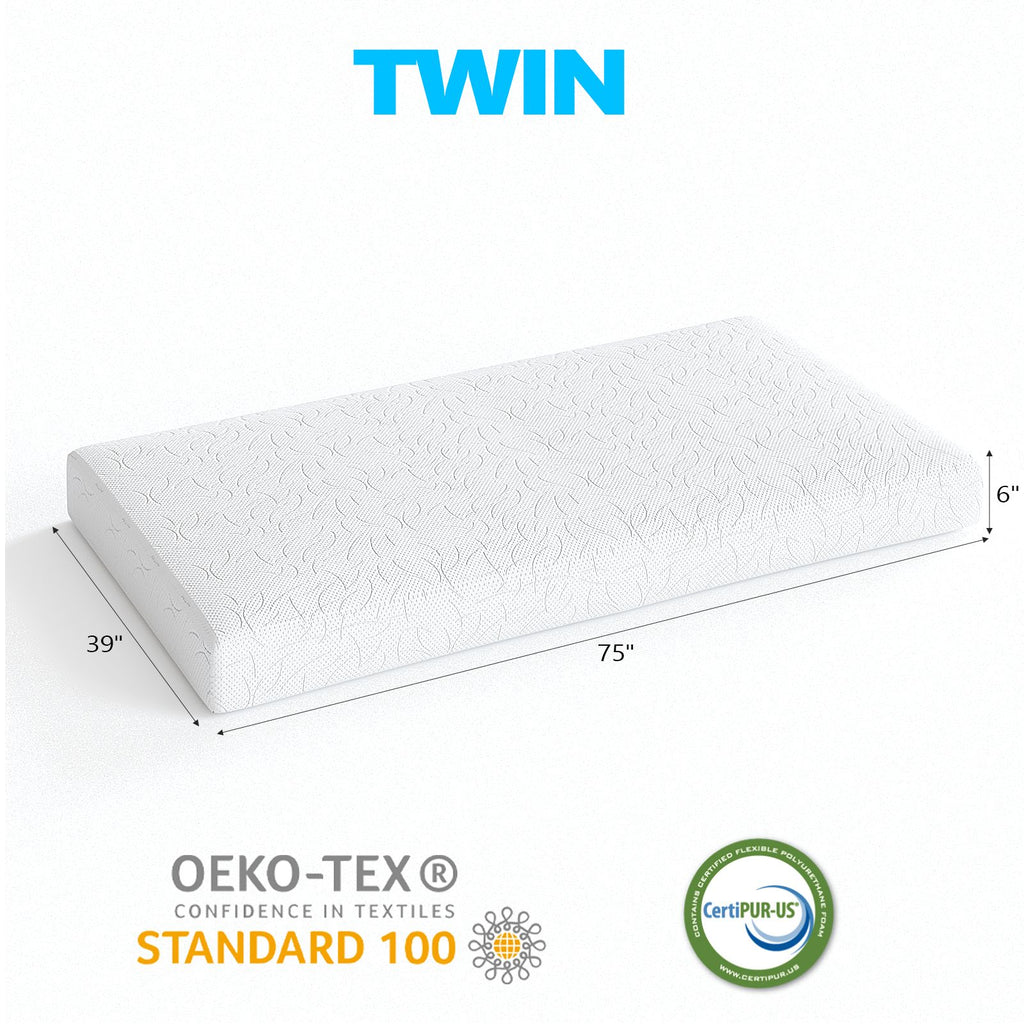 6 Inch Twin Mattress, White Memory Foam Mattress - Medium Soft Support, Breathable & Comfortable for Kids, Teens, Dorms & Guest Rooms