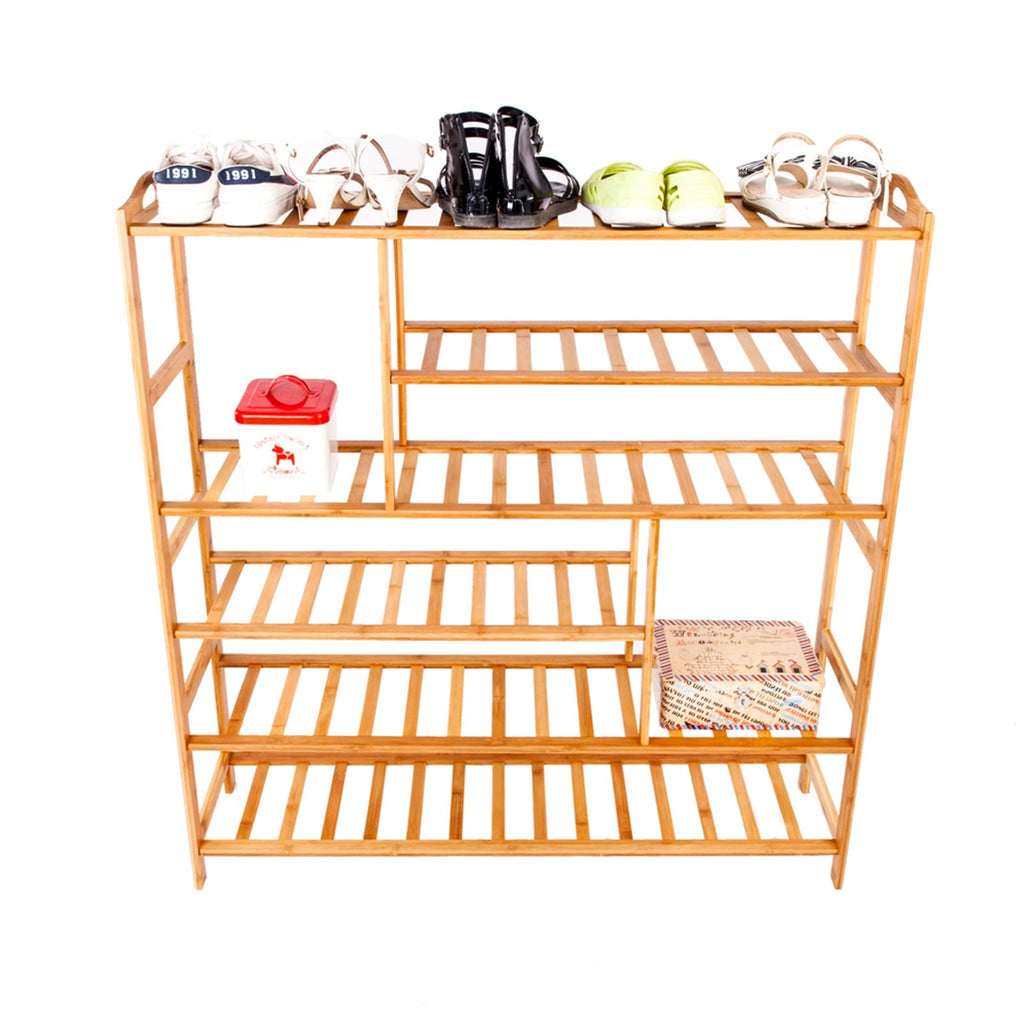 6-layer Portable Bamboo Splint Multi-function Shoe Rack Wood Color RT