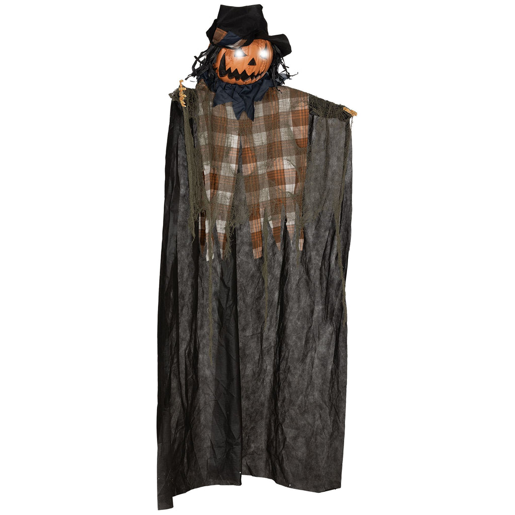 6' Life Size Outdoor Halloween Hanging Pumpkin Ghost w/ Light Up Eyes, Sound Activated Prop w/ Creepy Speaking Sounds