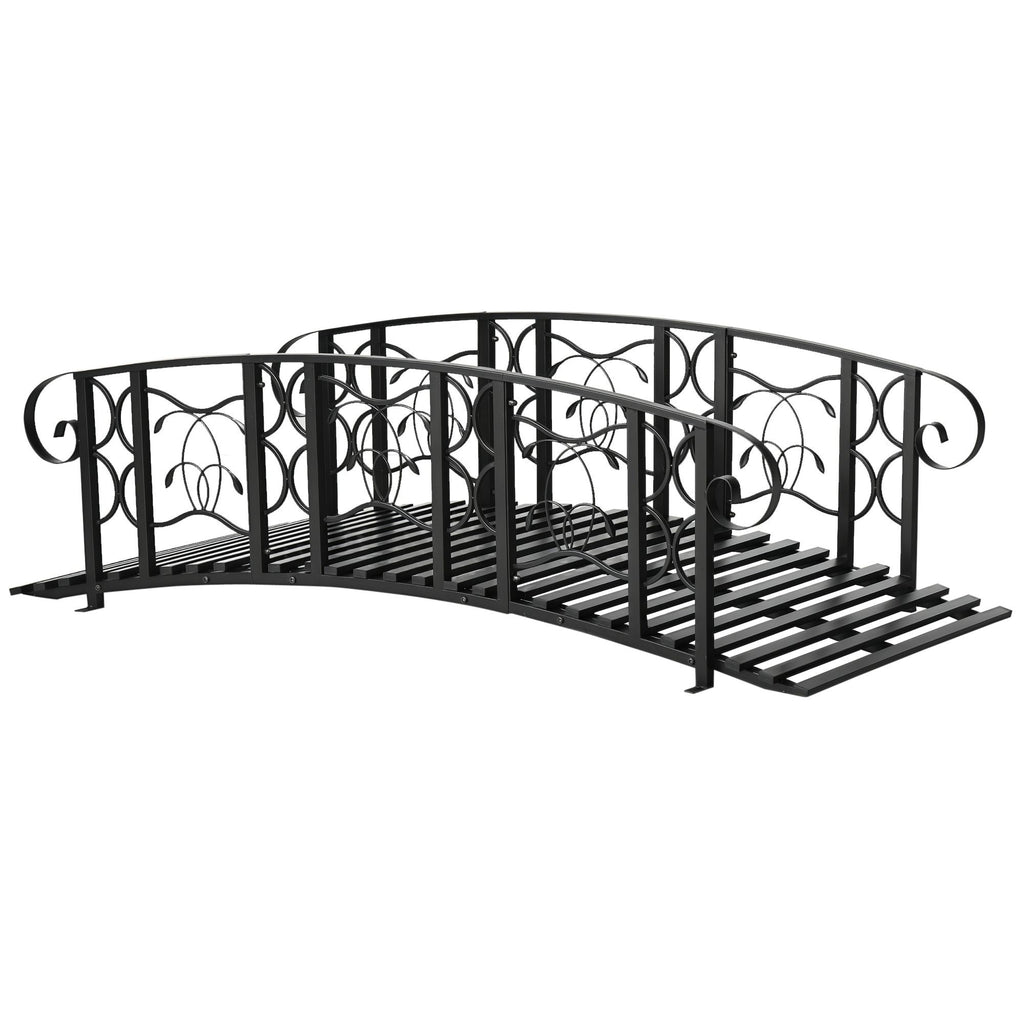 6' Metal Arch Backyard Garden Bridge with 660 lbs. Weight Capacity, Safety Siderails, Vine Motifs, Easy Assembly for Backyard Creek, Stream, Pond, Black