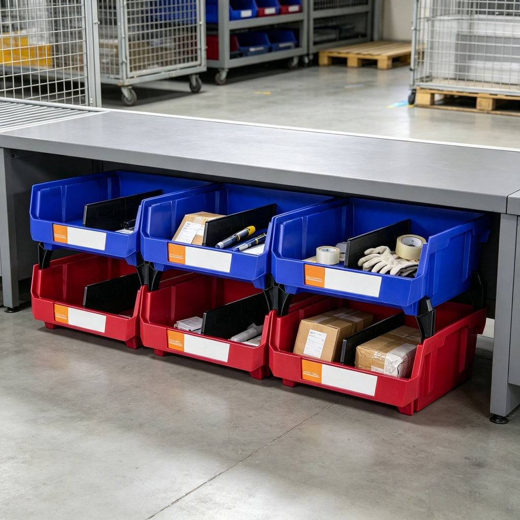 6-Pack Plastic Storage Bin 11" x 11" x 5", Hanging Stackable Organizer Bin, Heavy Duty Stacking Containers for Closet Kitchen Office & Pantry, Blue/Red
