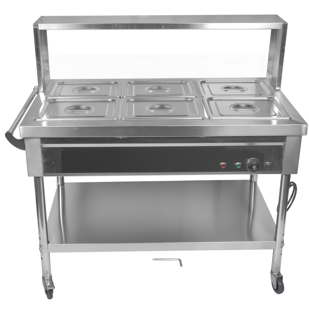 6-Pan Commercial Food Warmer with Dividers, Professional Buffet Catering Food Warmer, Electric Steam Table, Stainless Steel
