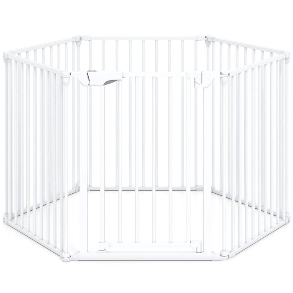 6-Panel Expandable Safety Gate (34.5"-154"), 270° Rotatable Baby/Pet Barrier for Fireplace Stairway Doorway-White