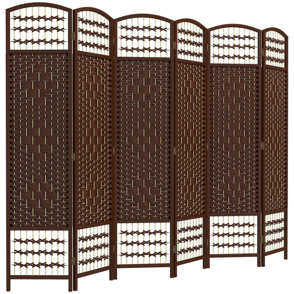 6-Panel Folding Privacy Screen, Brown Wave Fiber, Lightweight, for Home Office