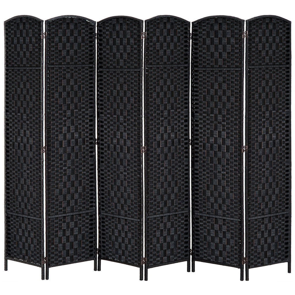 6 Panel Folding Room Divider 6' Tall Freestanding Extra Wide Wicker Partition Wall Black