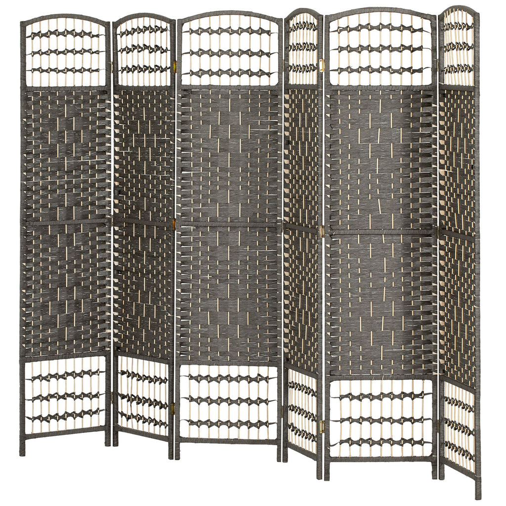 6 Panel Folding Room Divider Portable Privacy Screen Wave Fiber Room Partition for Home Office Dark Gray