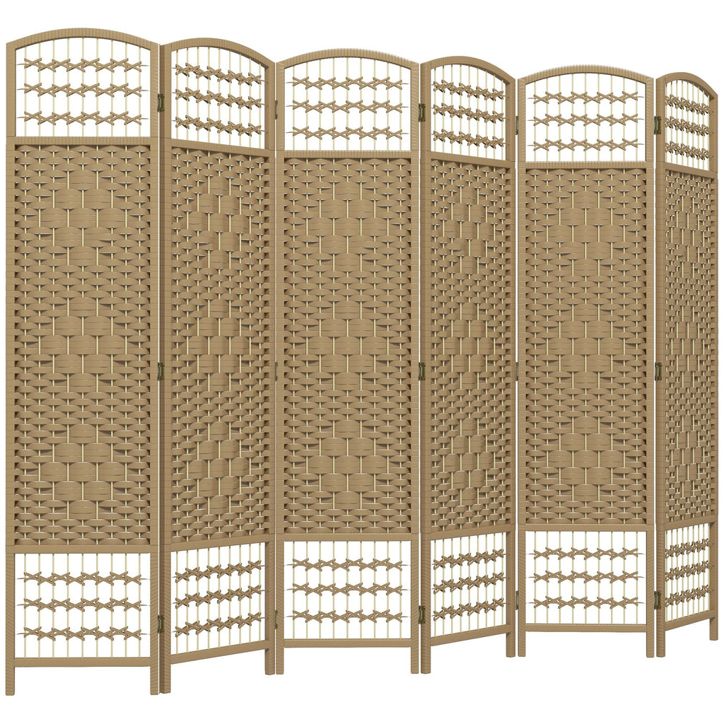 6-Panel Folding Room Divider, Portable Wave Fiber Privacy Screen, Natural, for Home Office