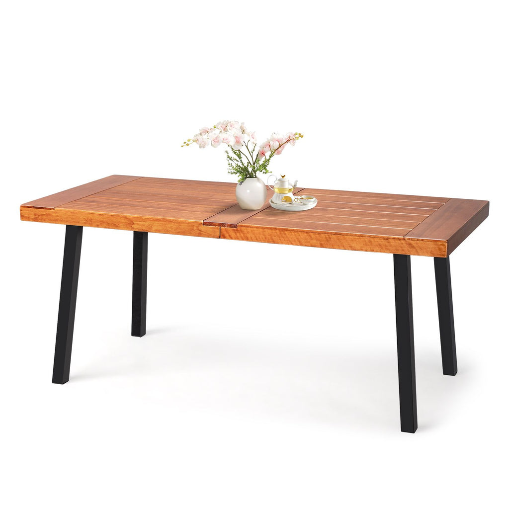 6-Person Indoor Outdoor Poplar Wood Dining Table, Picnic Table with Powder-Coated Steel Legs, Teak Wood Finish