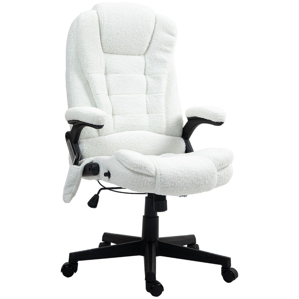 6 Point Executive Office Chair with Heat, Velvet High Back Vibrating Massage Office Chair, White