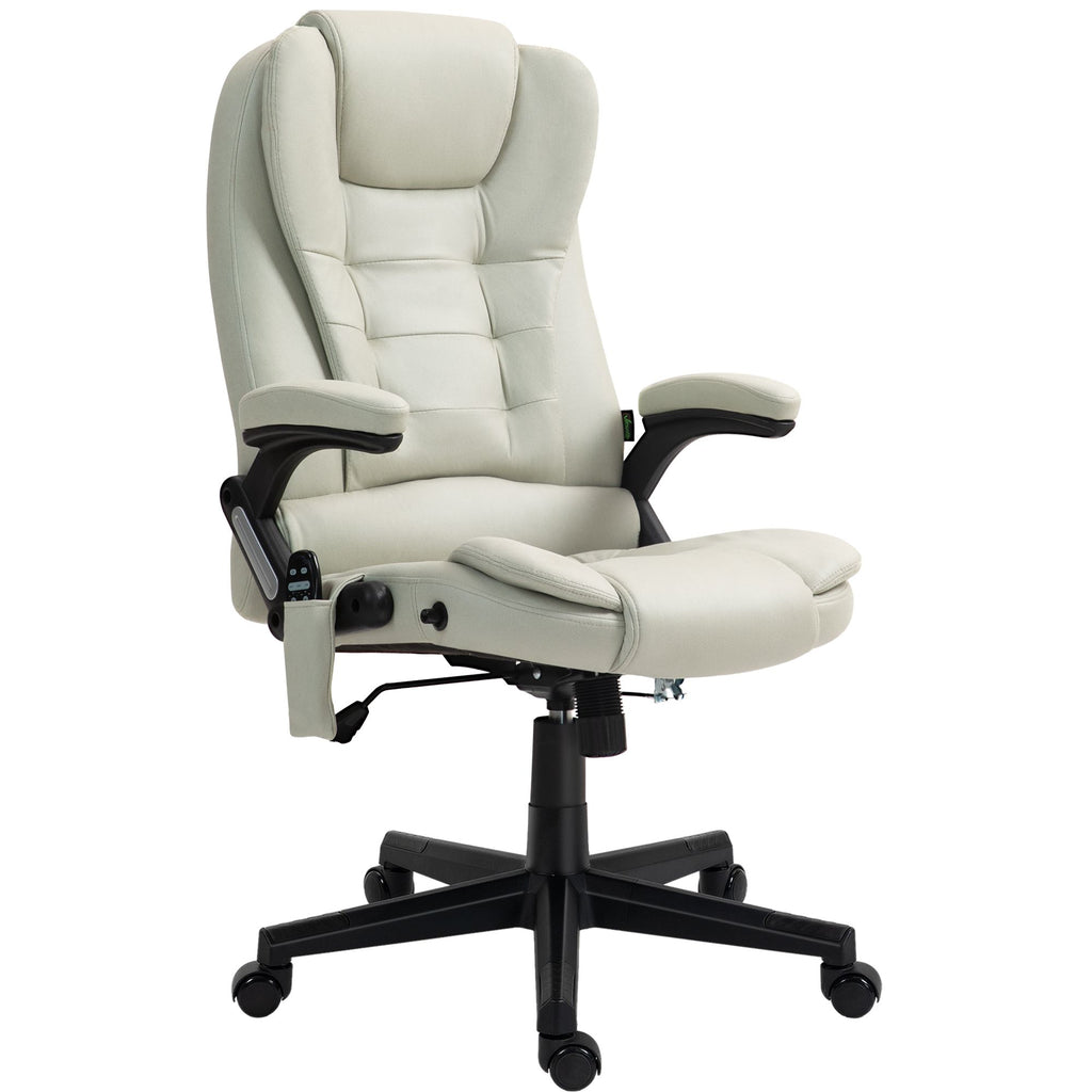 6 Point Vibrating Massage Office Chair with Heat, Microfiber Massage Office Desk Chair with Reclining Backrest, Beige