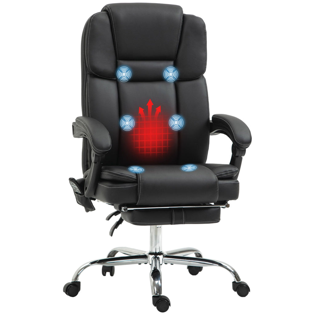 6 Point Vibration Massage Office Chair PU Leather Heated Reclining Adjustable Height Black