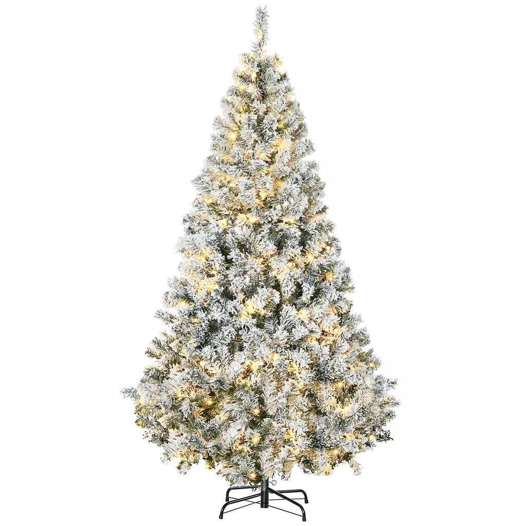 6' Prelit Artificial Flocked Christmas Trees, with Snow Frosted Branches, Warm White LED Lights, Auto Open