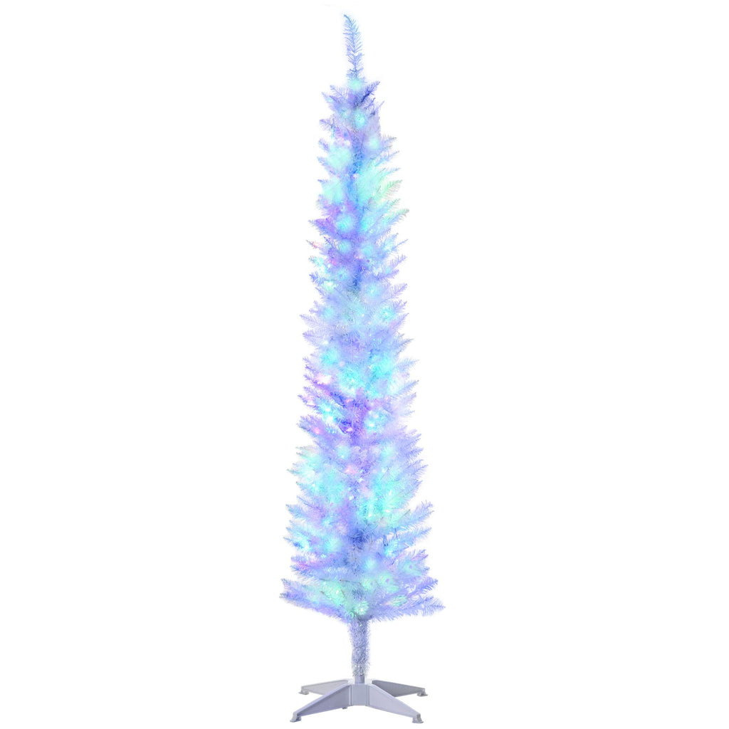 6' Prelit Christmas Trees, Pencil Artificial Christmas Tree with Colorful Surface Branches, Colorful LED Lights, White