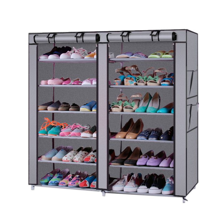 6-Row 2-Line 12 Lattices Non-woven Fabric Shoe Rack Coffee