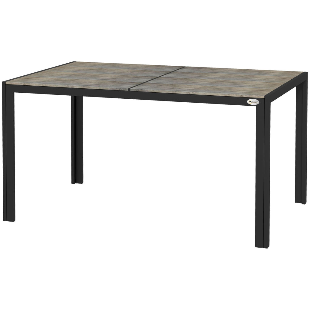 6-Seater Outdoor Dining Set: Contemporary Gray, Aluminum & Faux Wood, Spacious Rectangular Table for Garden Gatherings|