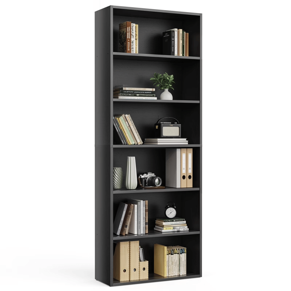 6-Tier Bookshelves with Adjustable Shelves, Floor Standing Bookcase for Home & Office Storage,Black (Shipment from Walmart)