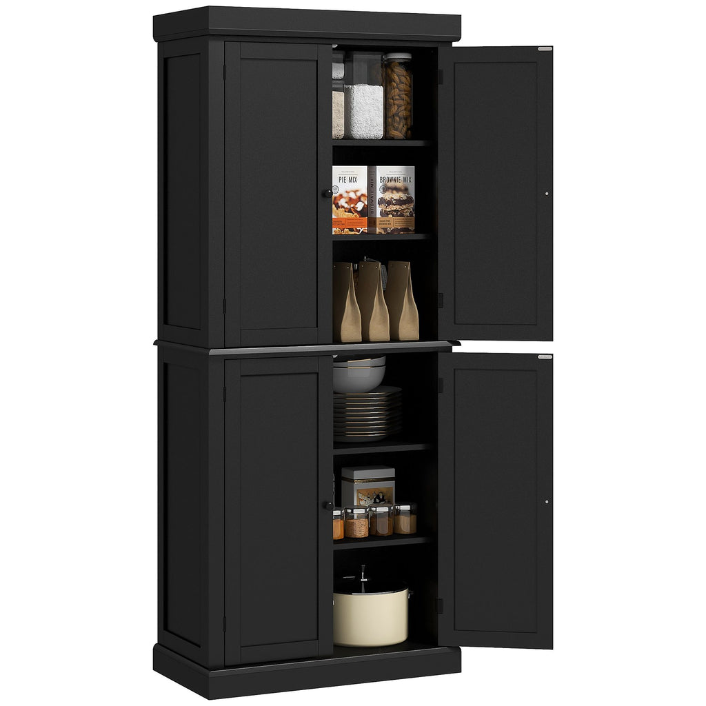 6-Tier Pantry Haven: Modern Freestanding Storage Cabinet with Adjustable Shelves, Sleek Black