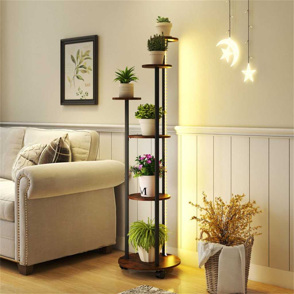 6-Tier Plant Stand with RGB Light Strip, Smart APP & Remote Control Plant Shelf for Home Decor-Rustic Brown