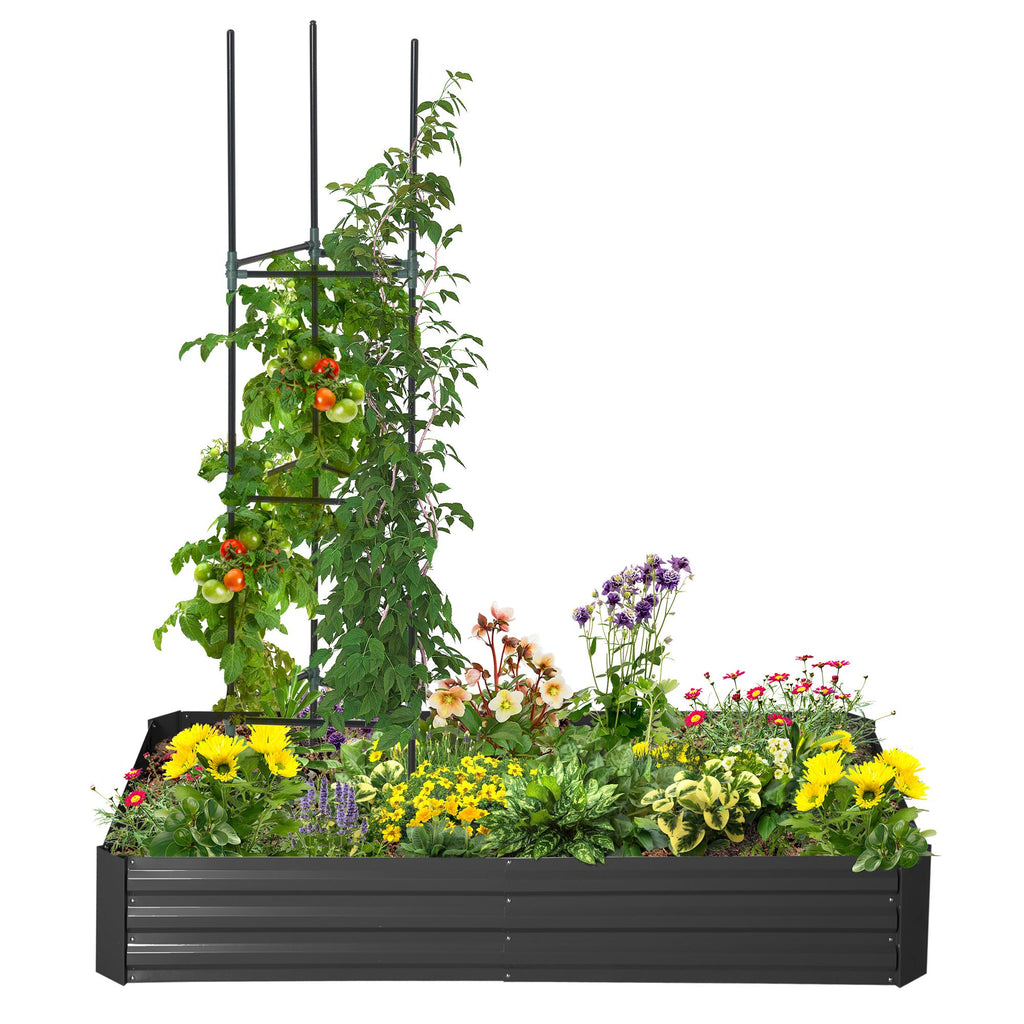 6' x 3' x 1' Raised Garden Bed with Support Rod, Steel Frame Elevated Planter Box, Black