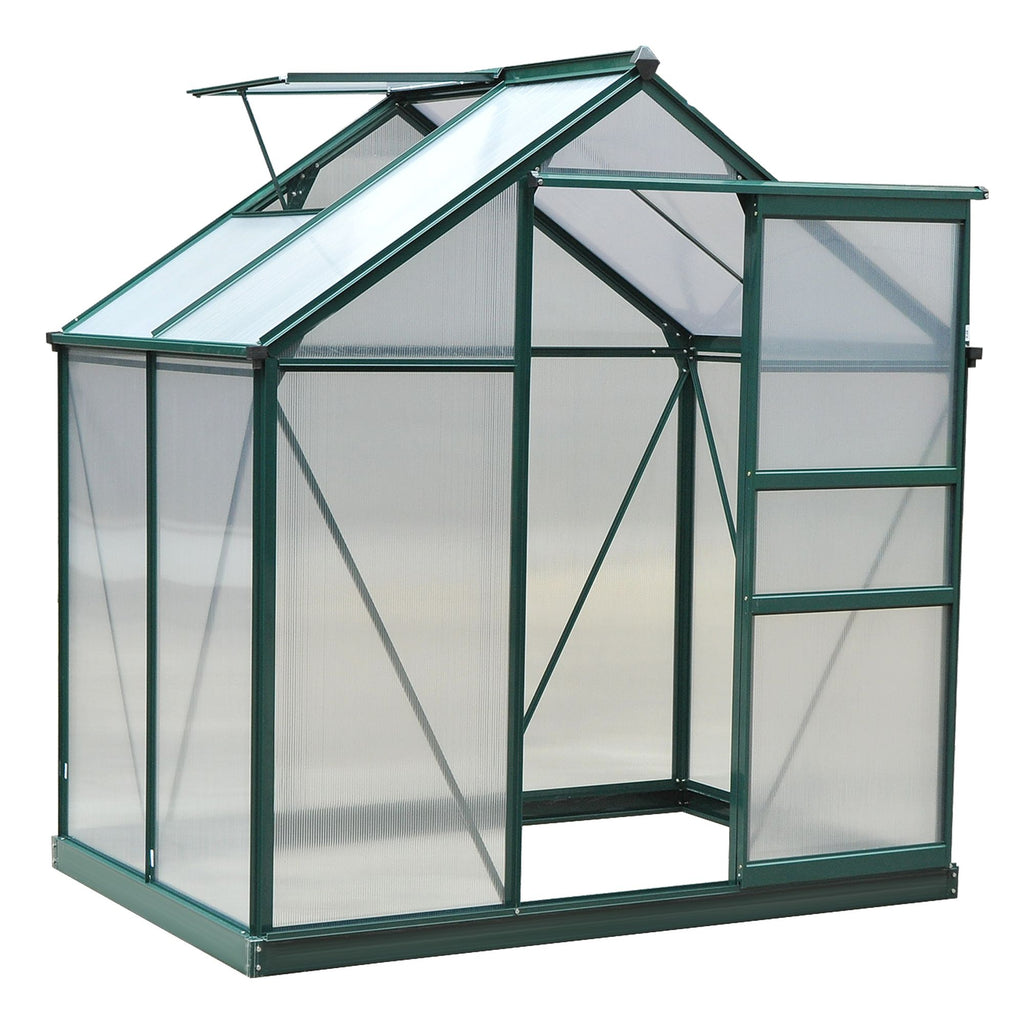 6' x 4' Greenhouse for Outdoors, Polycarbonate Greenhouse with Rain Gutter and Roof Vent, Aluminum Walk-in Green Houses for Outside for Patio Backyard Garden, Dark Green