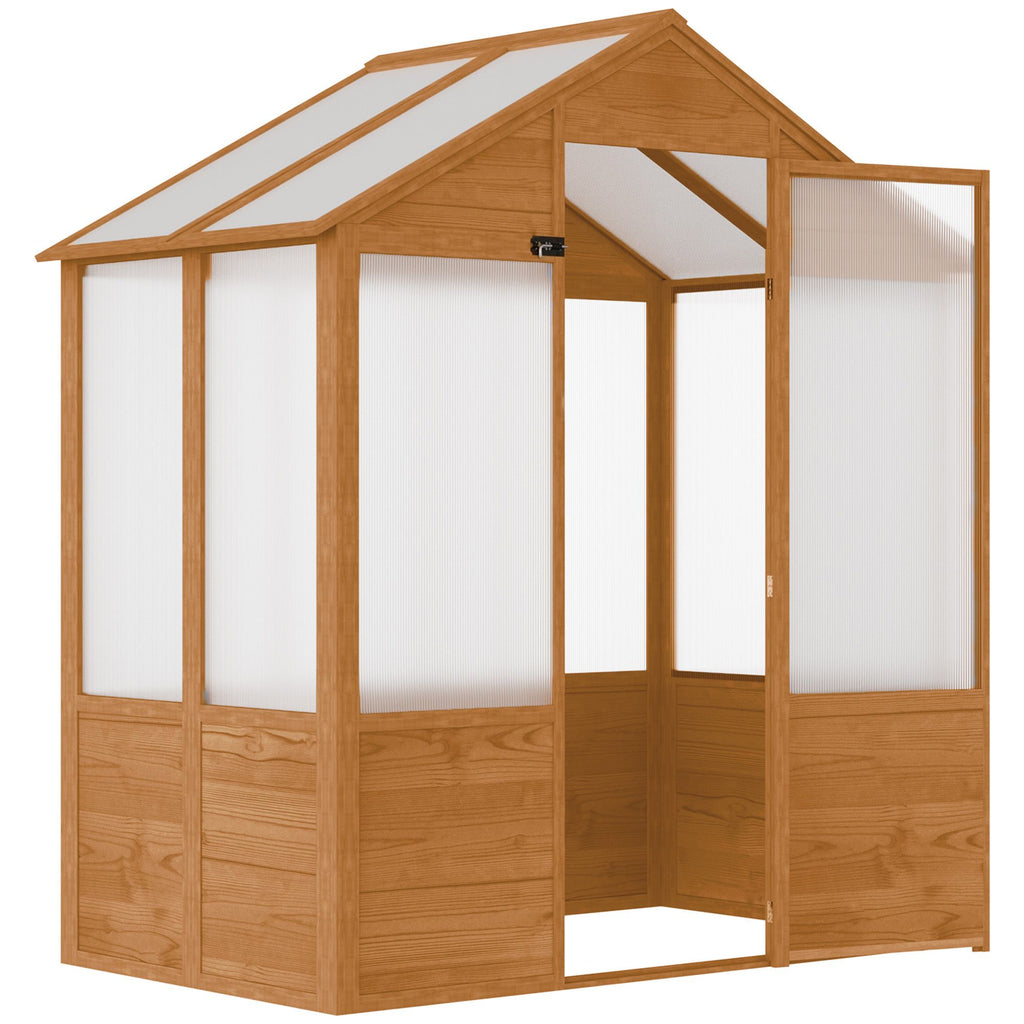 6' x 4' x 7' Polycarbonate Greenhouse, Walk-in Hot House Kit, Hobby Greenhouse with Lockable Door, Level 5 Wind Resistant Wooden Frame, Rustic Brown